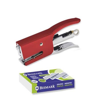 Agrafeuse miniature Bismark avec pince + 2000 agrafes - Capacité d'agrafage : 15 feuilles - Grande durabilité - ROUGE