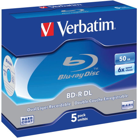 BD-R verbatim 50GB 6x White Blue Surface Hard Coat Jewelcase 5uni