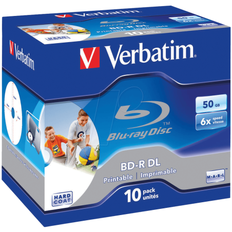 BD-R verbatim 50GB 6x Jewelcase Wide Printable No ID Hard Coat- 10 Uds