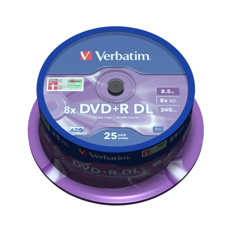 Verbatim DVD+R DOUBLE LAYER 8.5GB 8X MATT SILVER SURFACE Cake 25