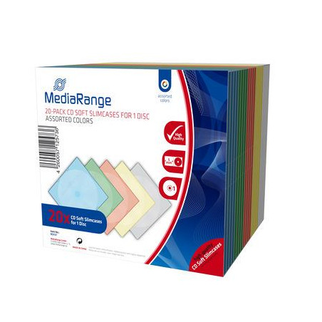 MediaRange CD Soft Slimcase for 1 disc, 5mm, Colores sortidas, Pack 20