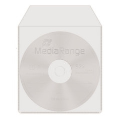 MediaRange Plastic sleeves for 1 disc, with flap, adhesive-backed, transparent, Pack 50